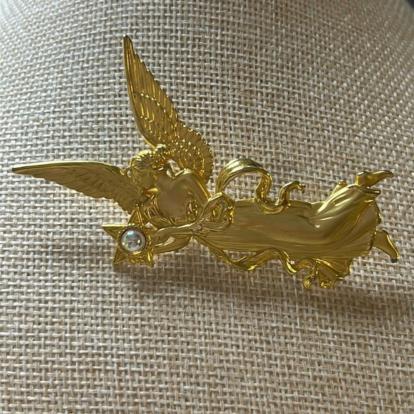 JJ Jonette Gold Fire Star Angel Goddess Figural Brooch Vintage Signed Lapel Pin - Picture 7 of 8